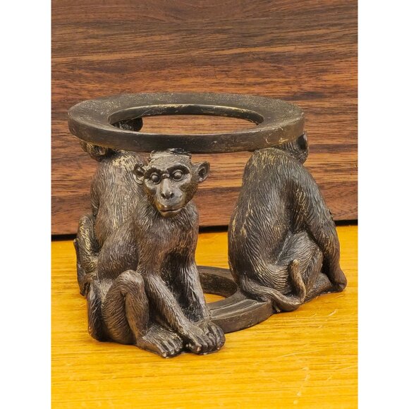 Vintage Brass Monkey Figurine Stand With White Marble Sphere Decorative Collecti - Picture 4 of 12